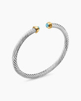 Cable Teen Bracelet in Sterling Silver with 14K Yellow Gold and Aquamarine, 4mm